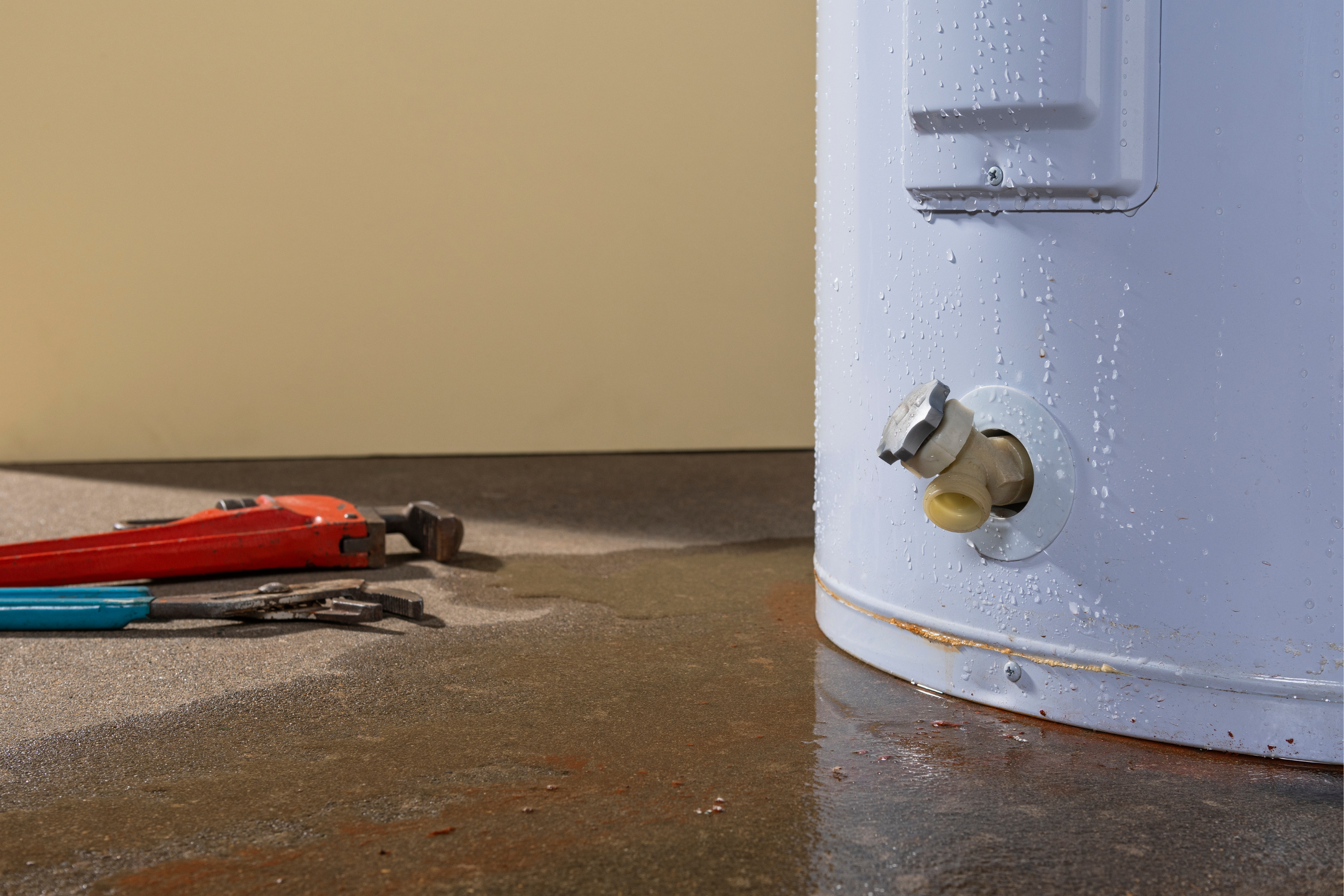 a water heater with a valve and tools